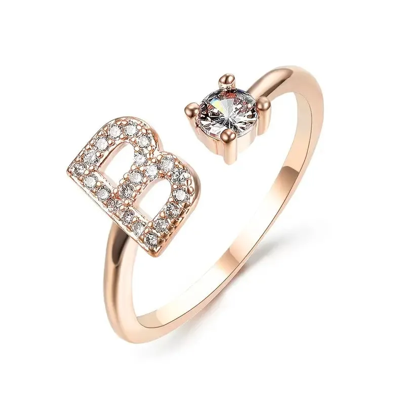 Customizable Radiant Hue Initial Ring With Glistening Stones