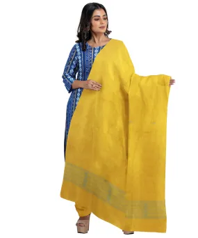 Cyan blue yellow handwoven cotton nuapatna dress material