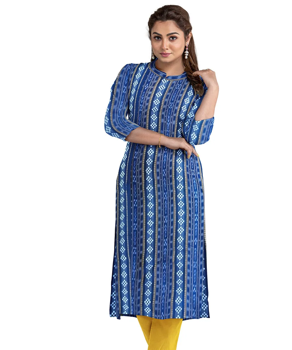 Cyan blue yellow handwoven cotton nuapatna dress material