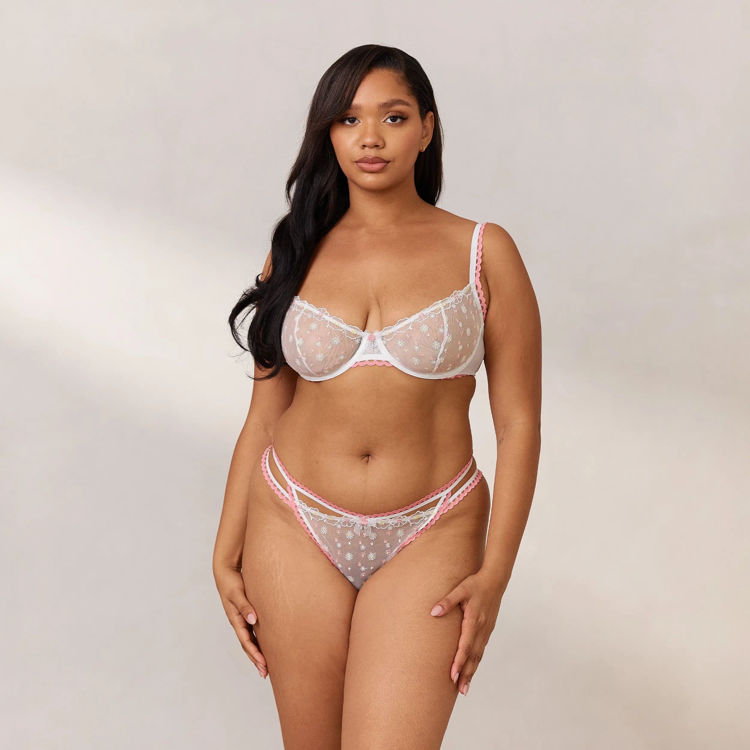 Daisy Embroidered Balcony Bra - White