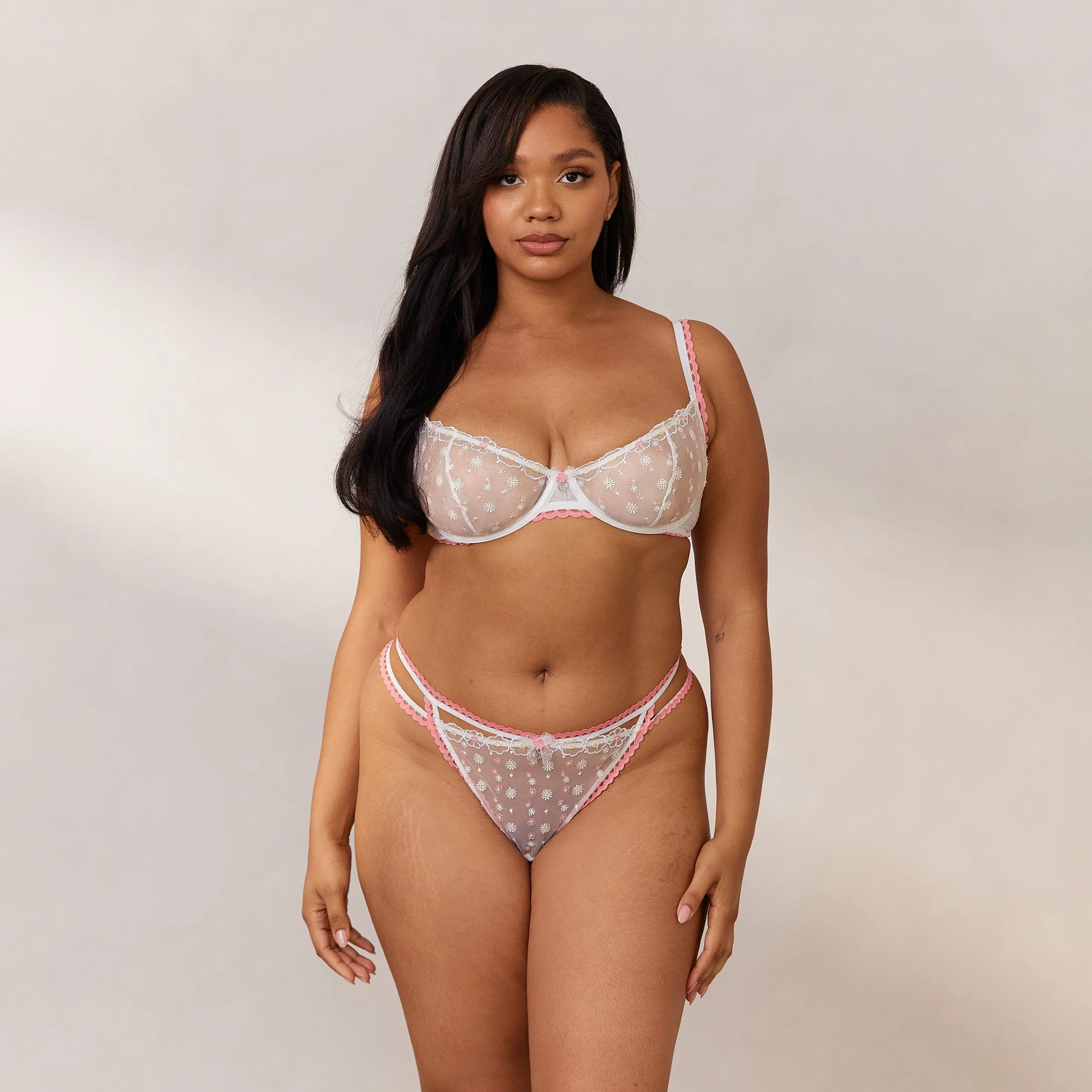 Daisy Embroidered Balcony Bra - White