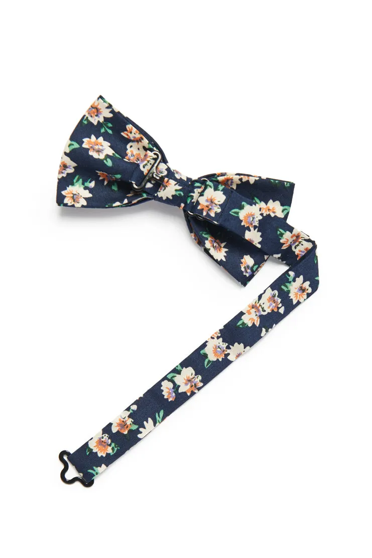 Daisy Floral Bow Tie - Navy Blue