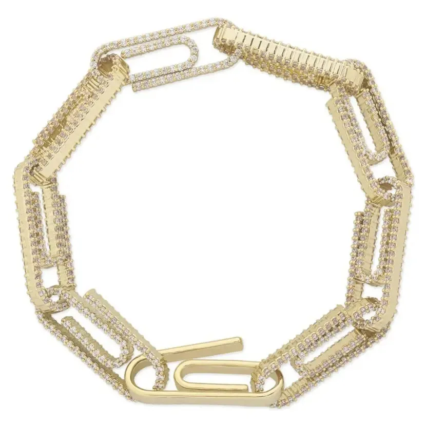 Diamond Paperclip Bracelet in Yellow Gold