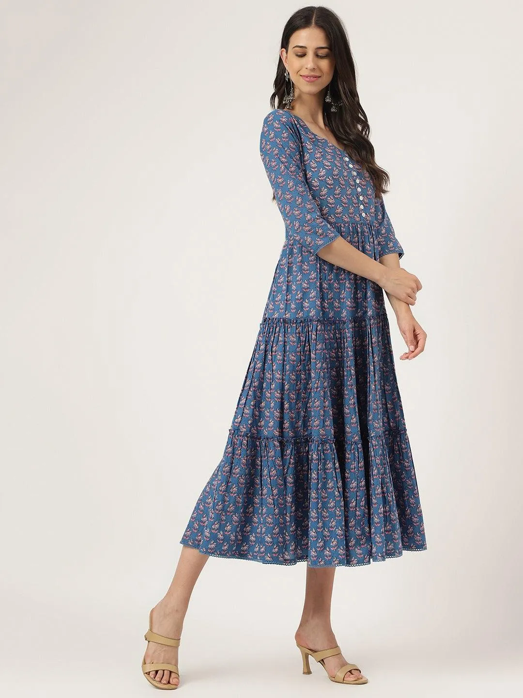 Divena Blue Floral Printed Long dress