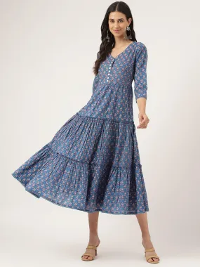 Divena Blue Floral Printed Long dress