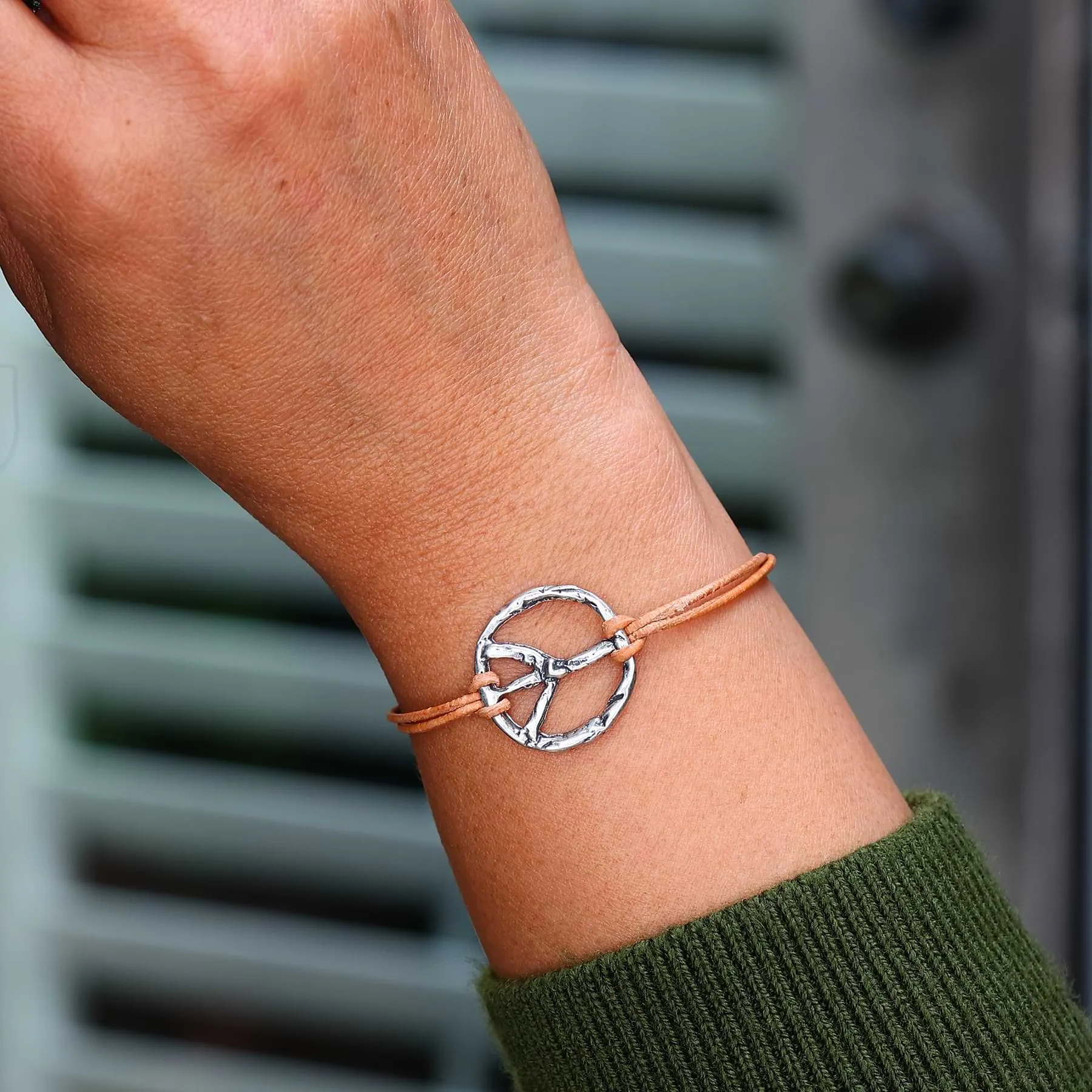 Divisadero - Sterling Silver Hand Distressed Peace Sign Bracelet