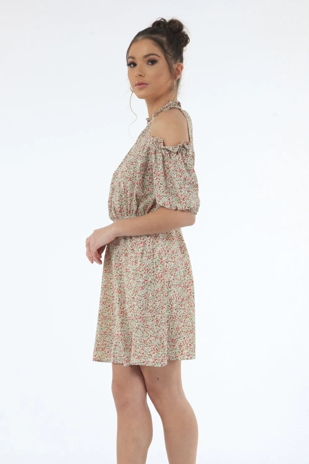 Double Second Cold Shoulder Floral Dress