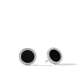 DY Elements Button Earrings in Sterling Silver with Black Onyx and Diamonds