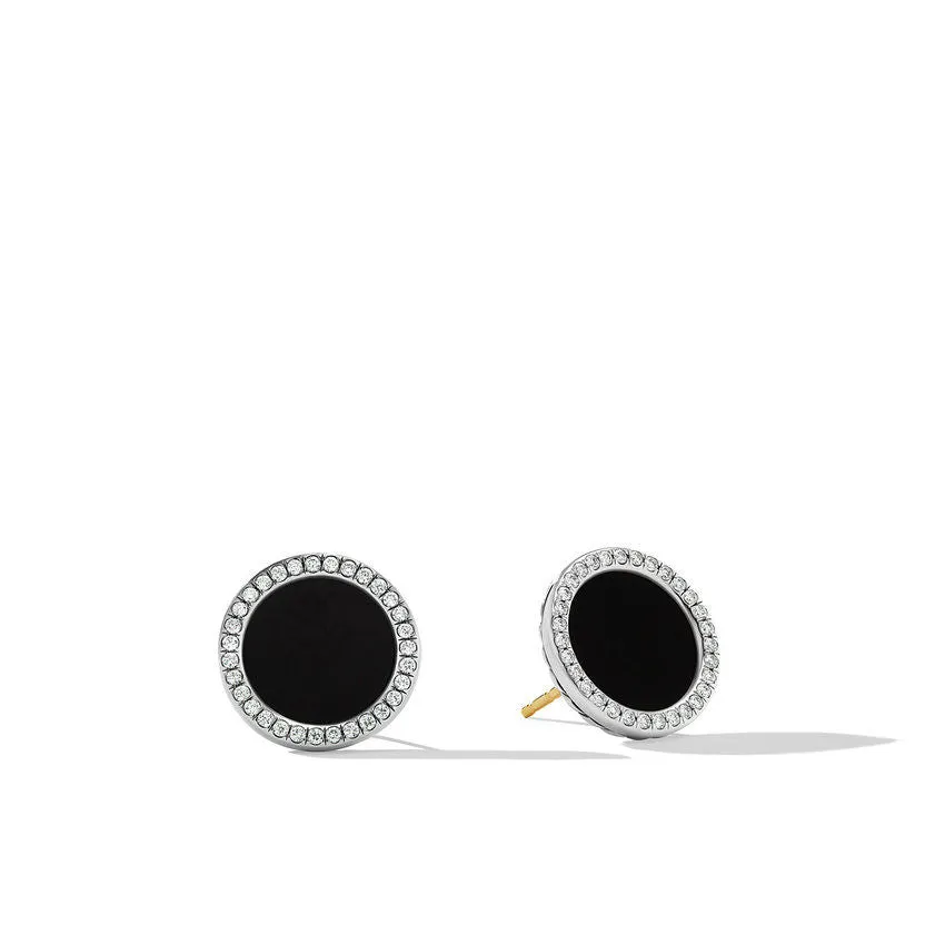 DY Elements Button Earrings in Sterling Silver with Black Onyx and Diamonds