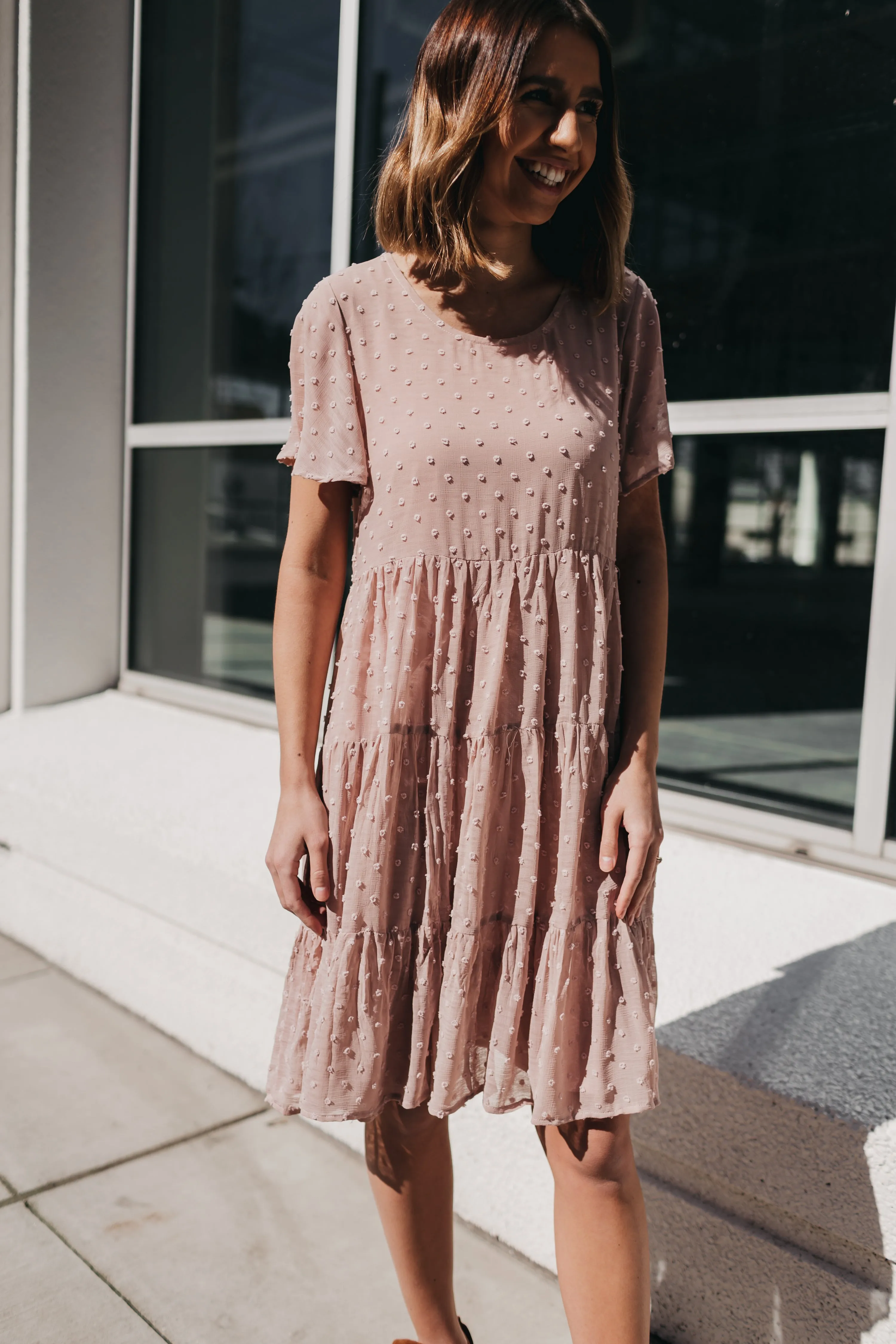 Eleanor Swing Dress in Swiss Dot Blush