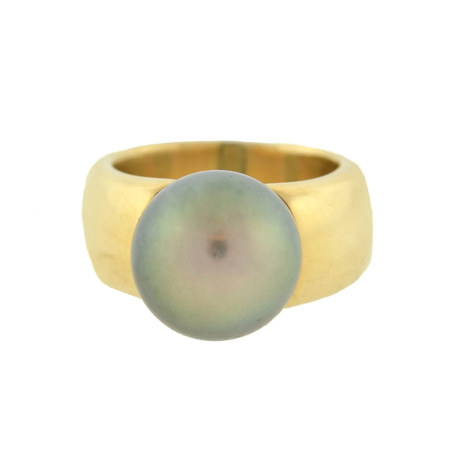 Estate 18kt Gold Wide Band Ring with 12mm Tahitian Pearl