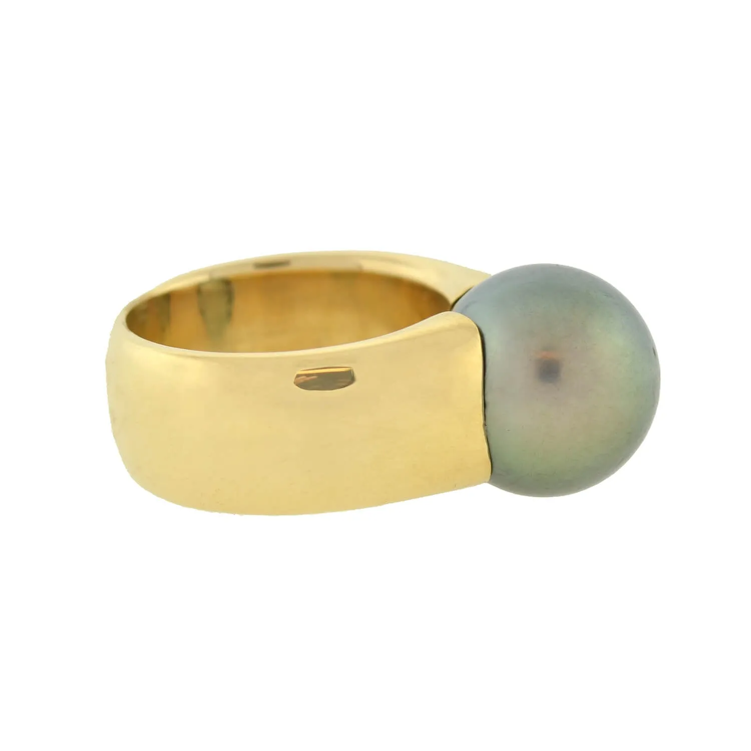 Estate 18kt Gold Wide Band Ring with 12mm Tahitian Pearl