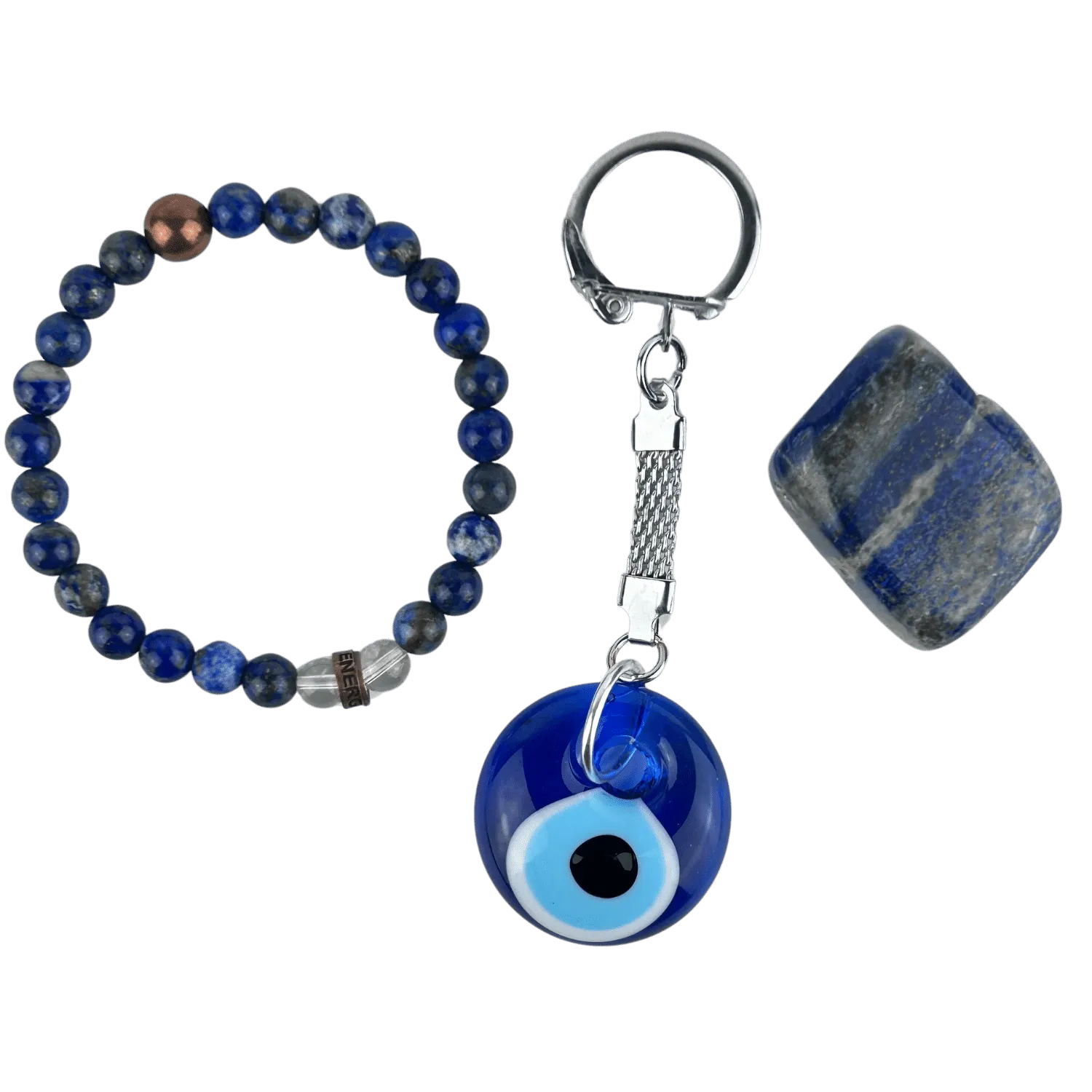 Evil Eye Keychain   Lapis Tumbled   Lapis Bracelet (SML)