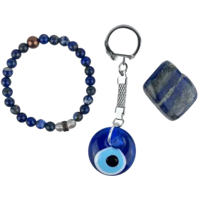 Evil Eye Keychain   Lapis Tumbled   Lapis Bracelet (SML)