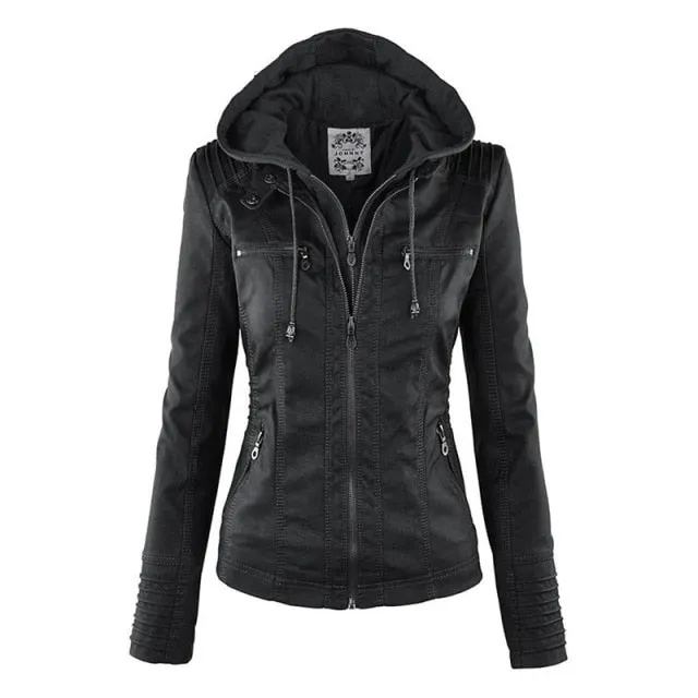 Faux Leather Motorcycle Jacket Women