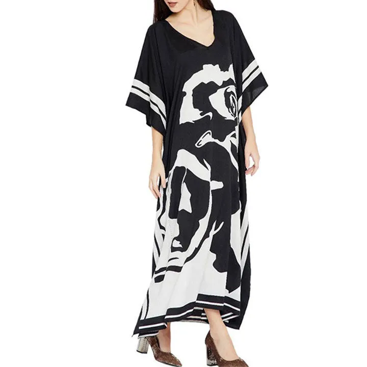 Floral Ink Black & White Kaftan KAF0037