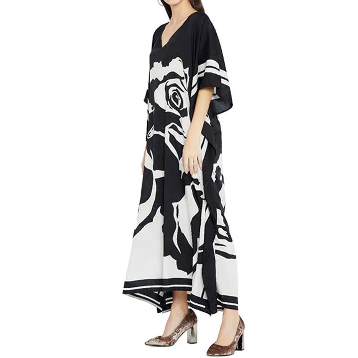 Floral Ink Black & White Kaftan KAF0037