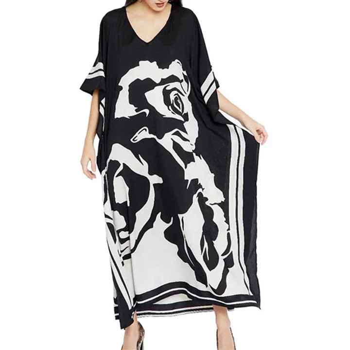 Floral Ink Black & White Kaftan KAF0037