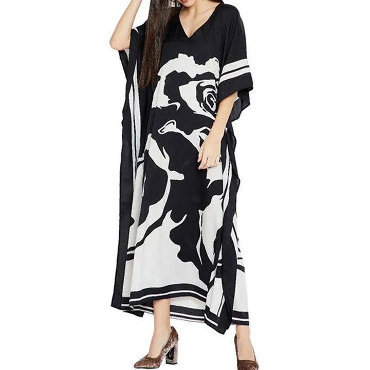 Floral Ink Black & White Kaftan KAF0037