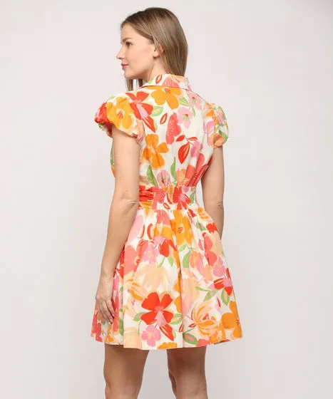 Floral Print Dress - Orange Multi