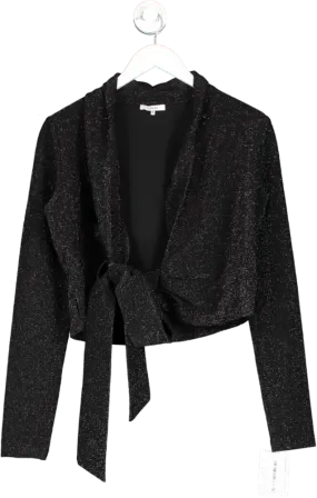 Ganni Black Long Sleeve Wrap Baxter Top UK 10