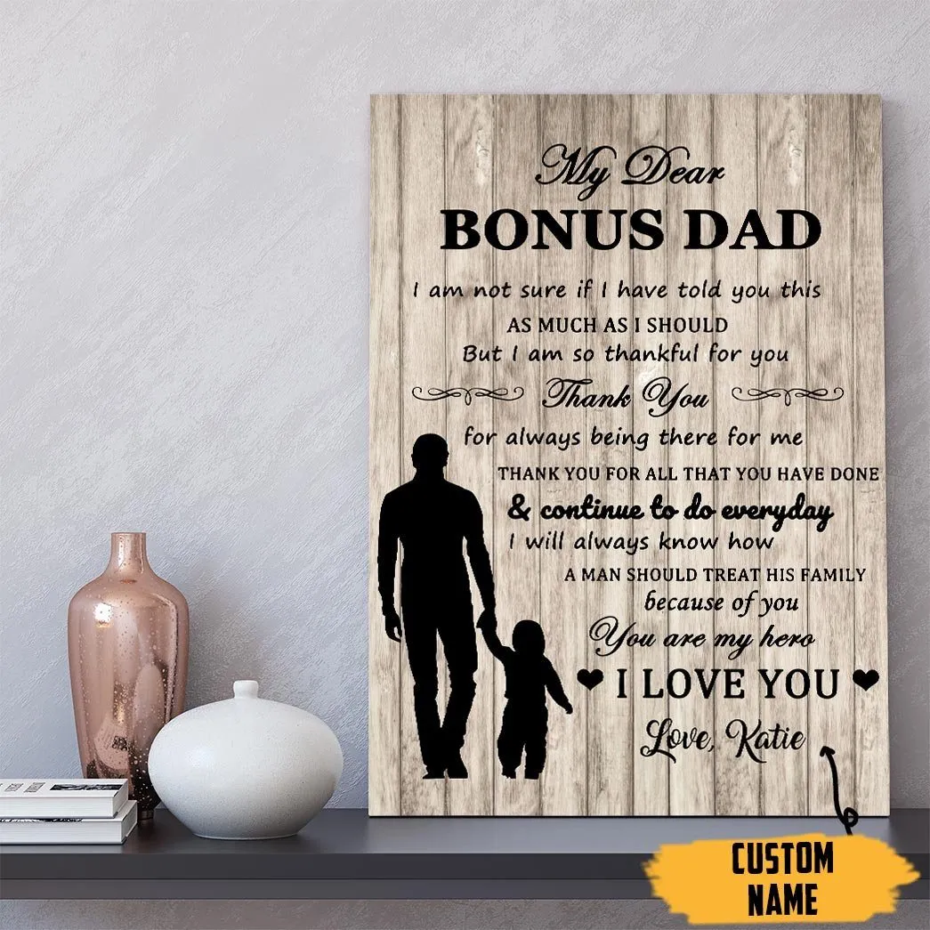 Gearhuman 3D Happy Fathers Day Gift My Dear Bonus Dad Custom Name Canvas