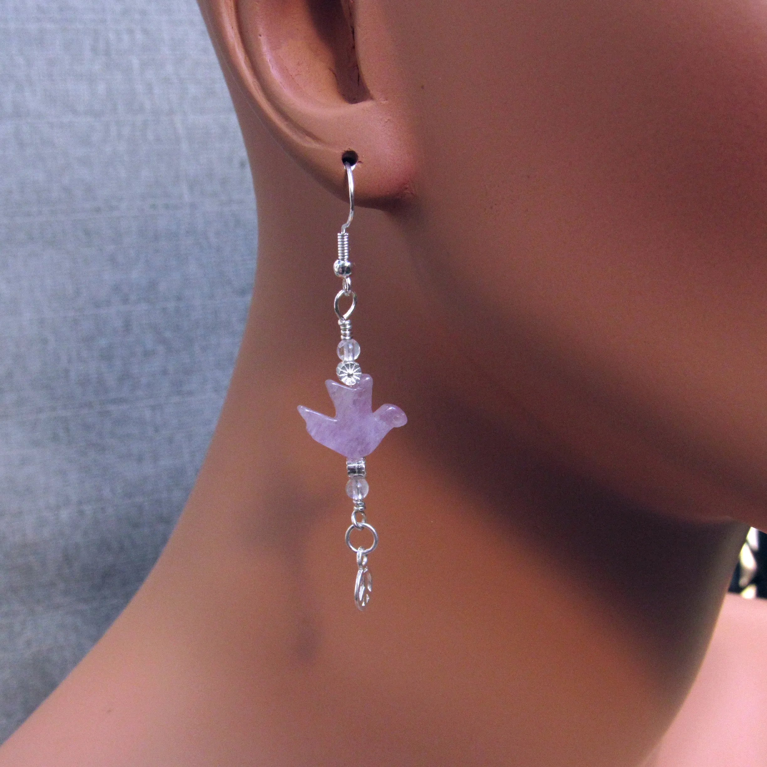 Gemstone Dove Sterling Silver Peace Sign Drop Earrings