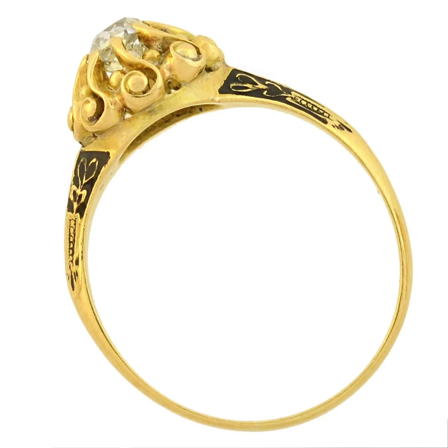 Georgian 18kt Gold Enameled Diamond Engagement Ring 0.60ct