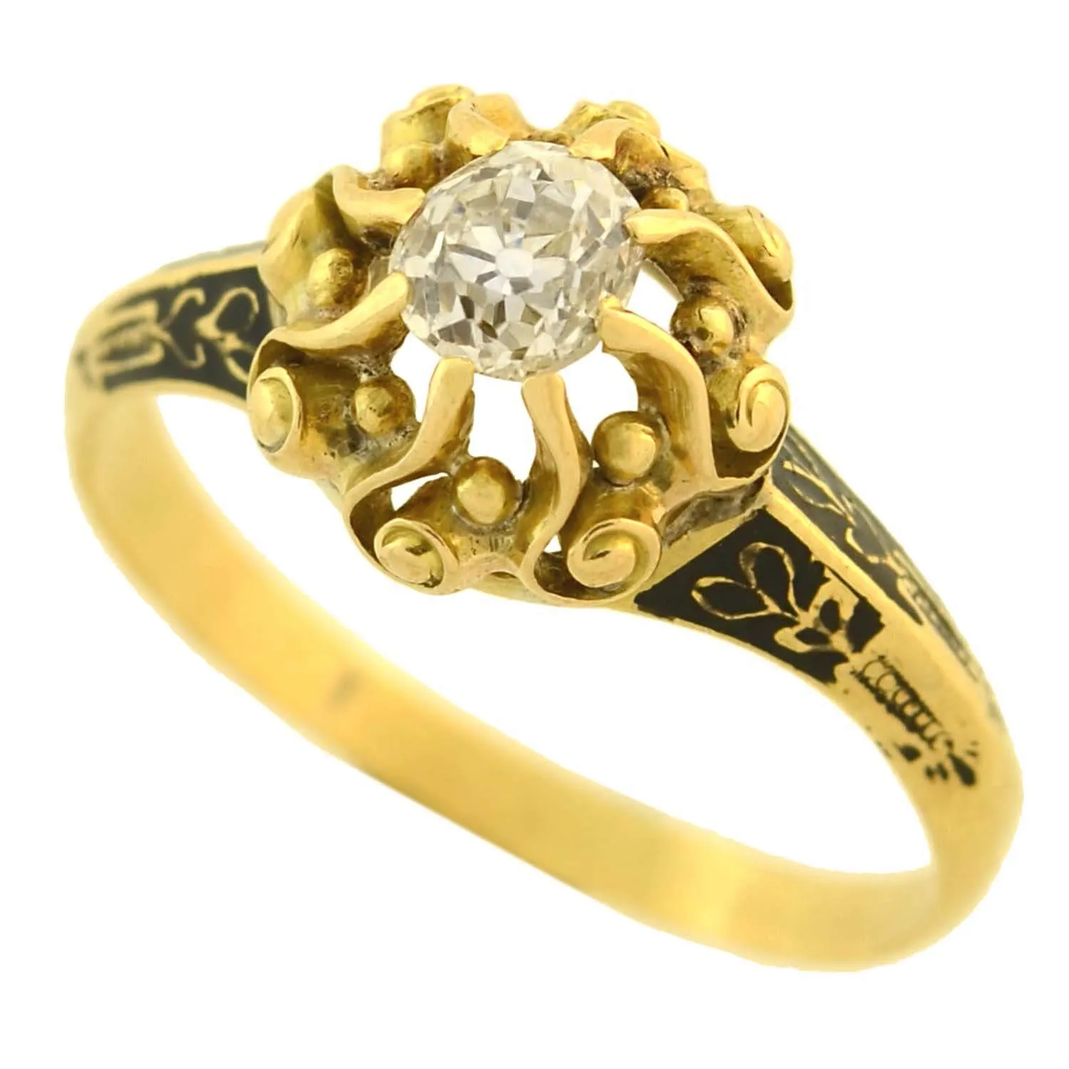 Georgian 18kt Gold Enameled Diamond Engagement Ring 0.60ct