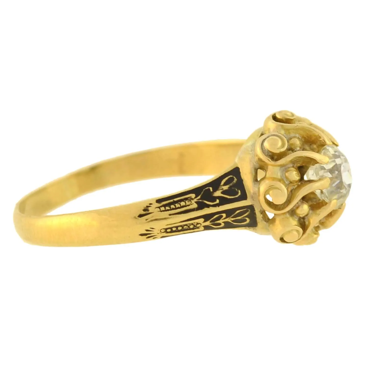 Georgian 18kt Gold Enameled Diamond Engagement Ring 0.60ct