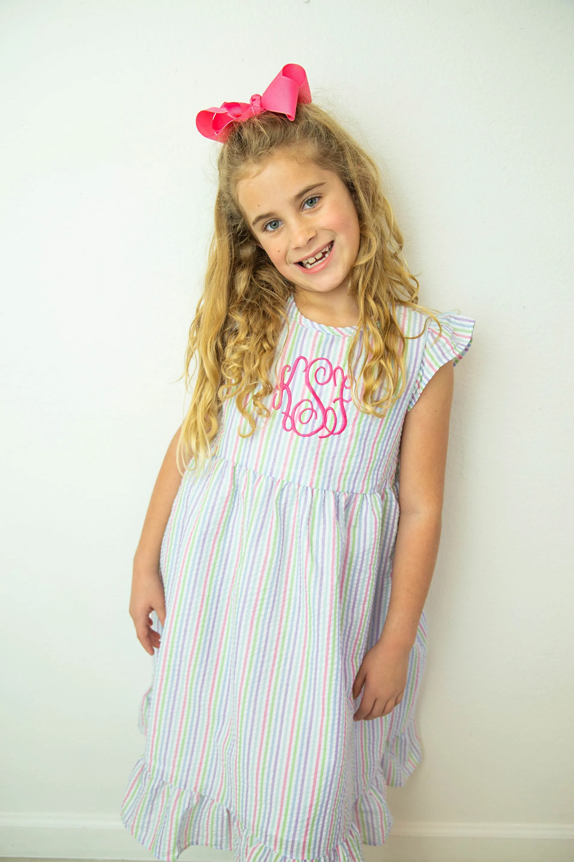 Girls Ruffle Dress- Seersucker All Colors