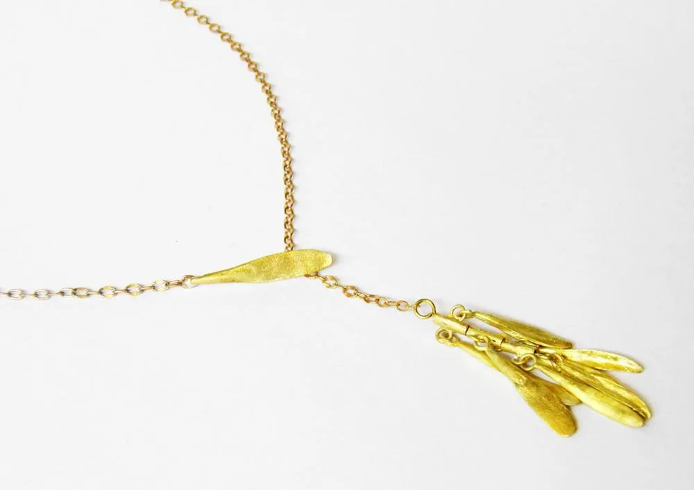 Gold Color Leaves Design Necklace in Brass