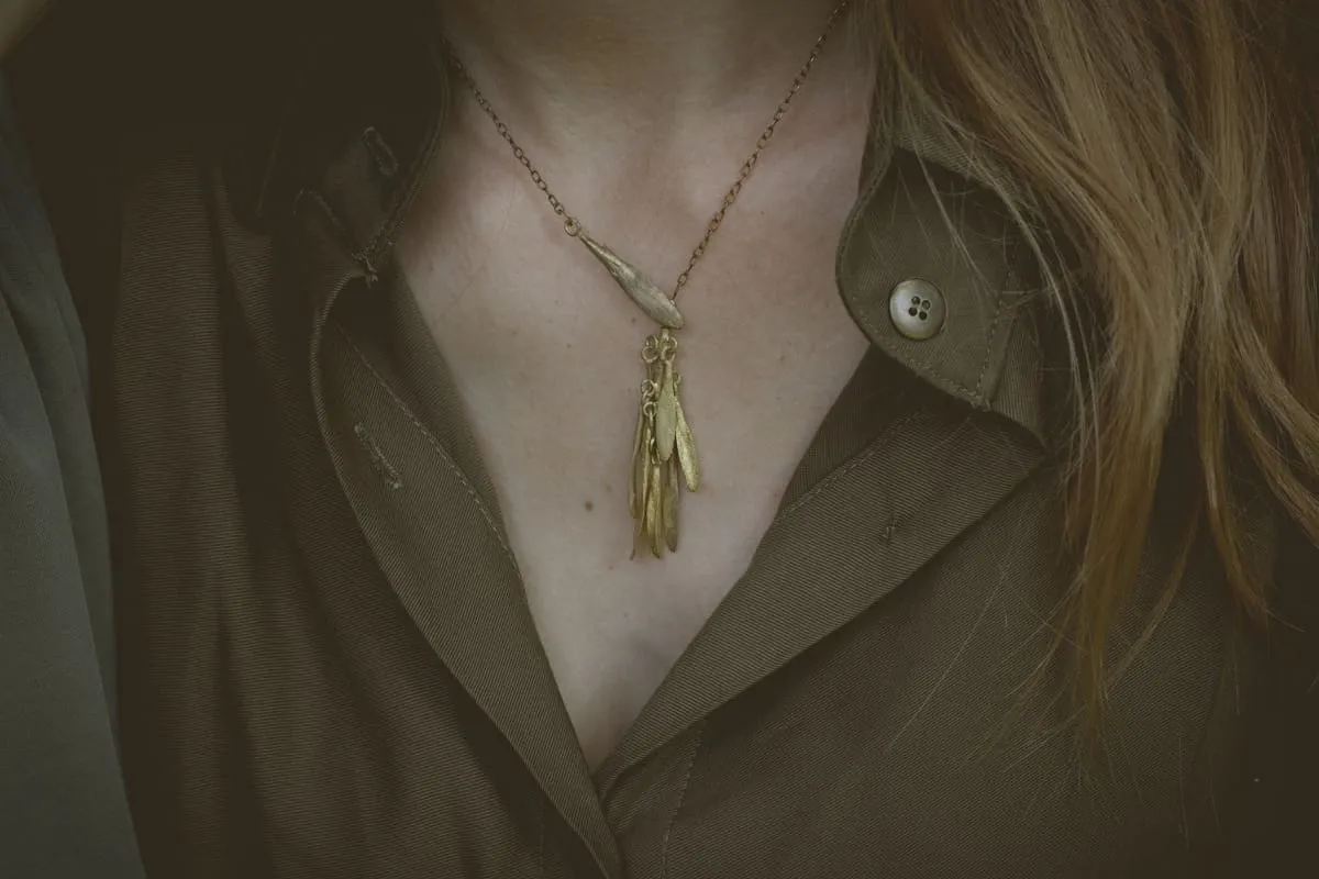 Gold Color Leaves Design Necklace in Brass