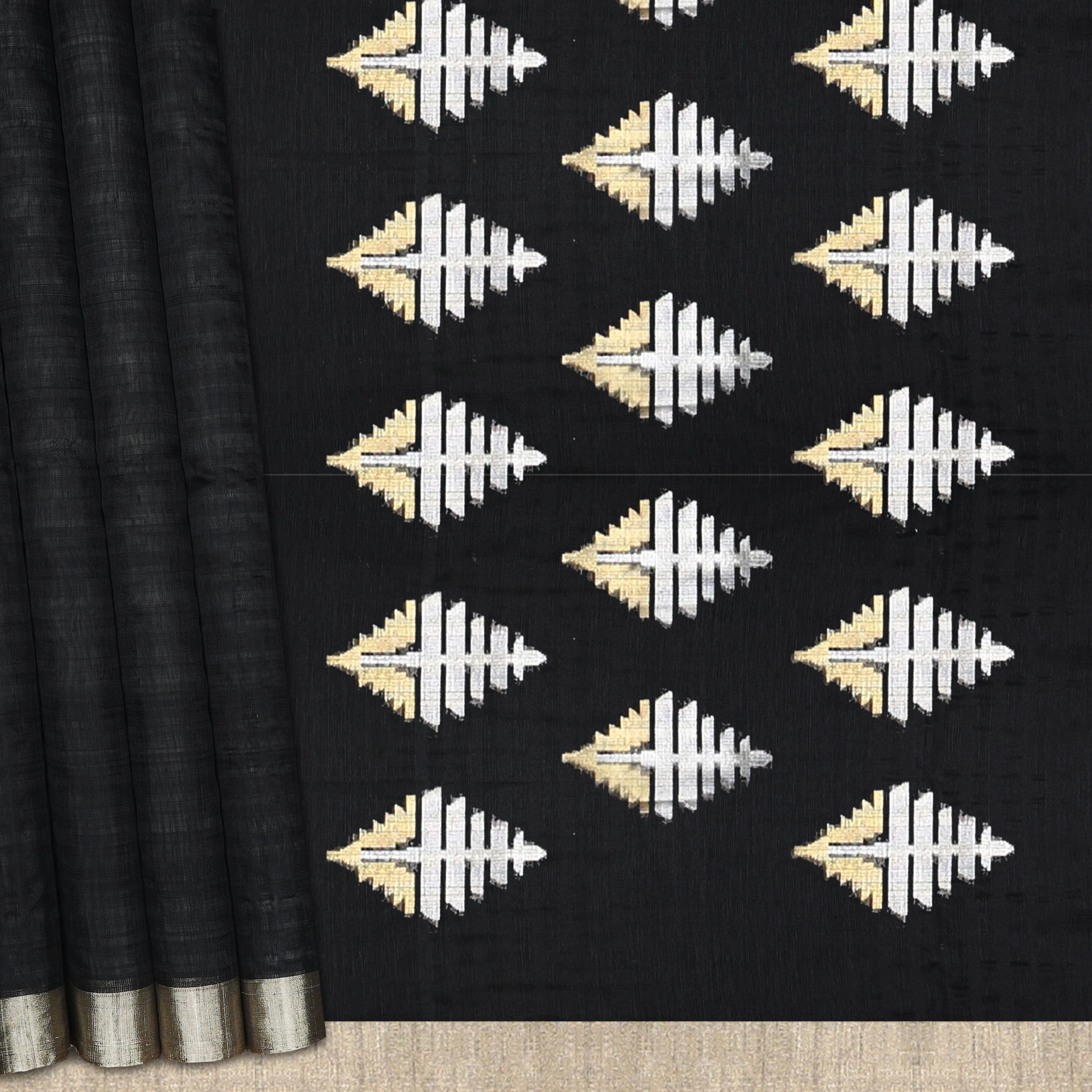 Handwoven Black Silk Cotton Saree - 907T002014DSC