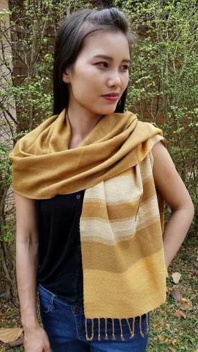 Handwoven Scarf Diamond Multistripe Mustard Scarf