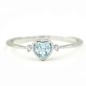 Heart-Shaped Aquamarine Ring - 925 Sterling Silver