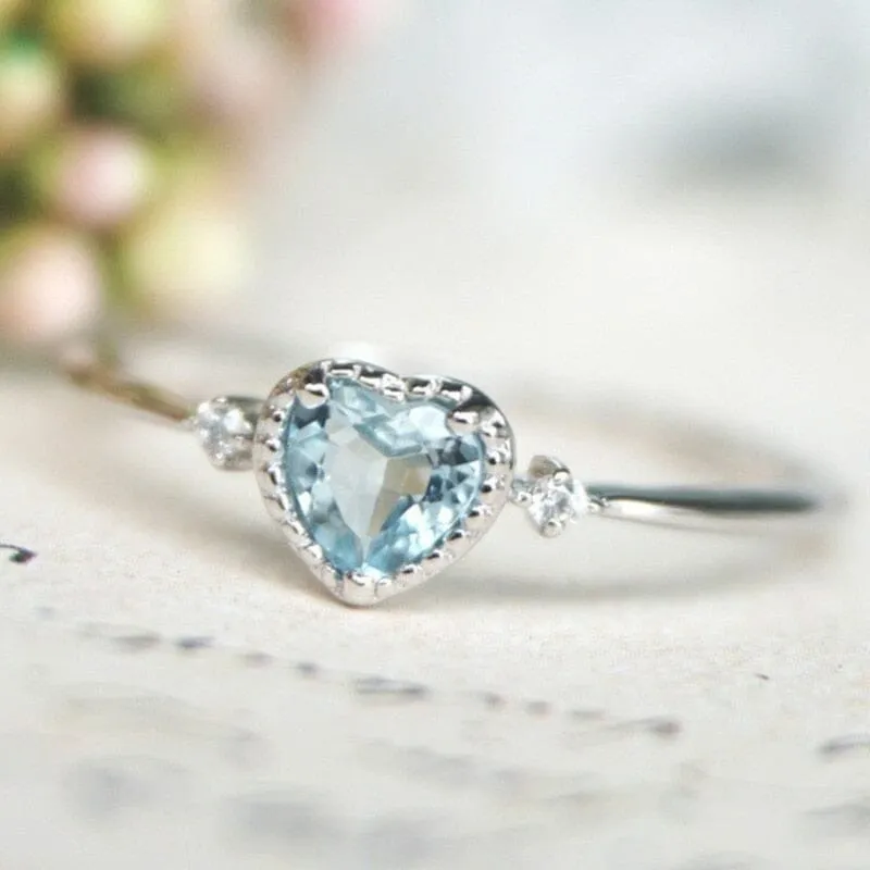 Heart-Shaped Aquamarine Ring - 925 Sterling Silver