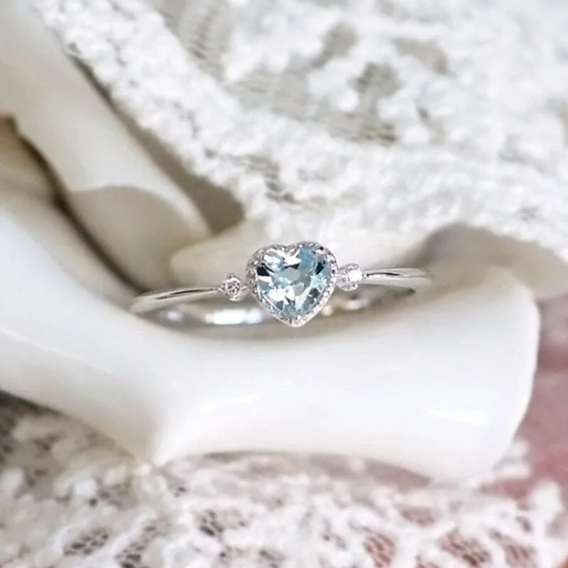 Heart-Shaped Aquamarine Ring - 925 Sterling Silver