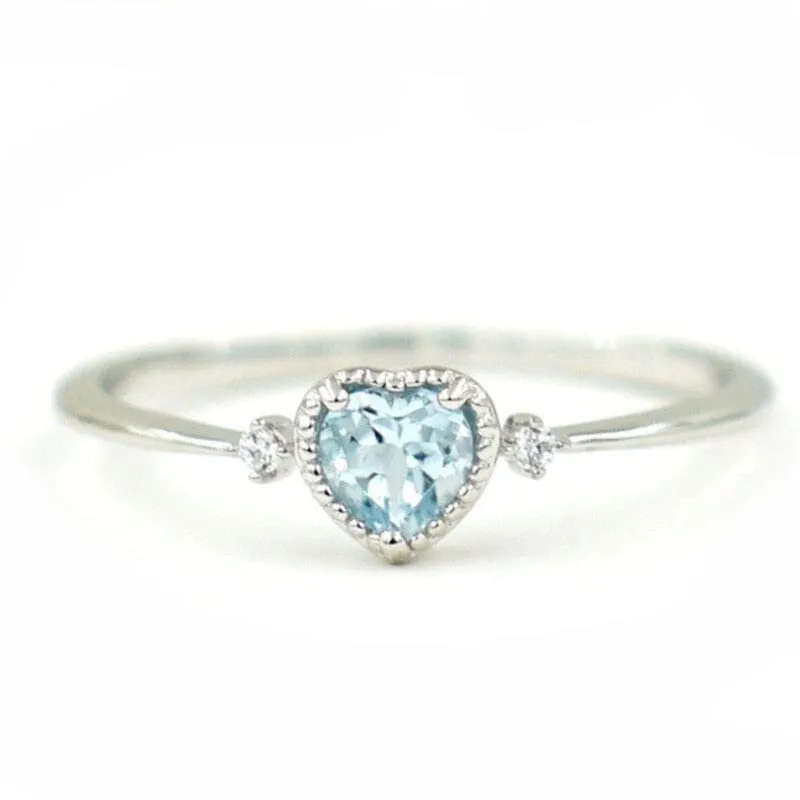 Heart-Shaped Aquamarine Ring - 925 Sterling Silver