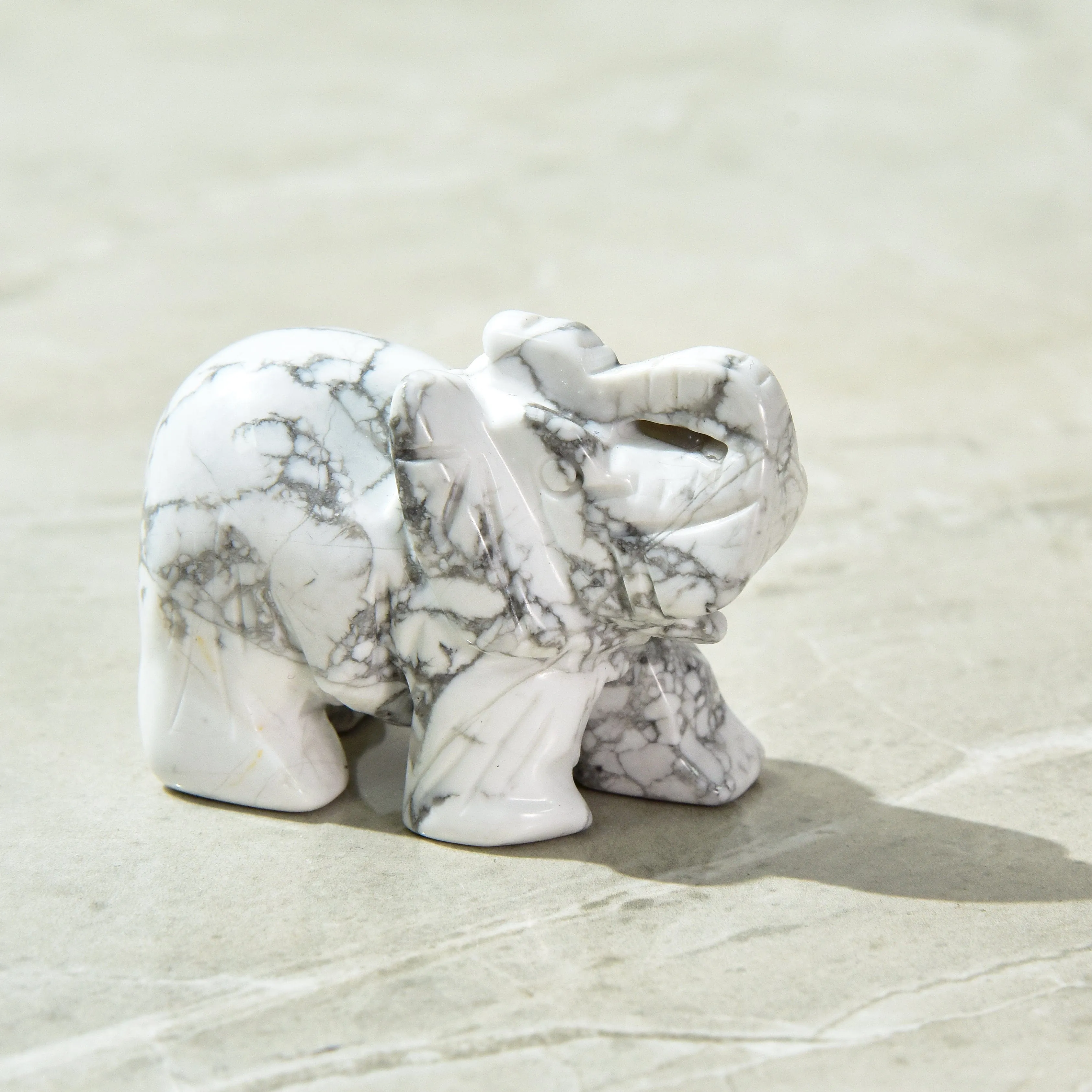 Howlite Elephant 2.5'' Natural Gemstone Carving