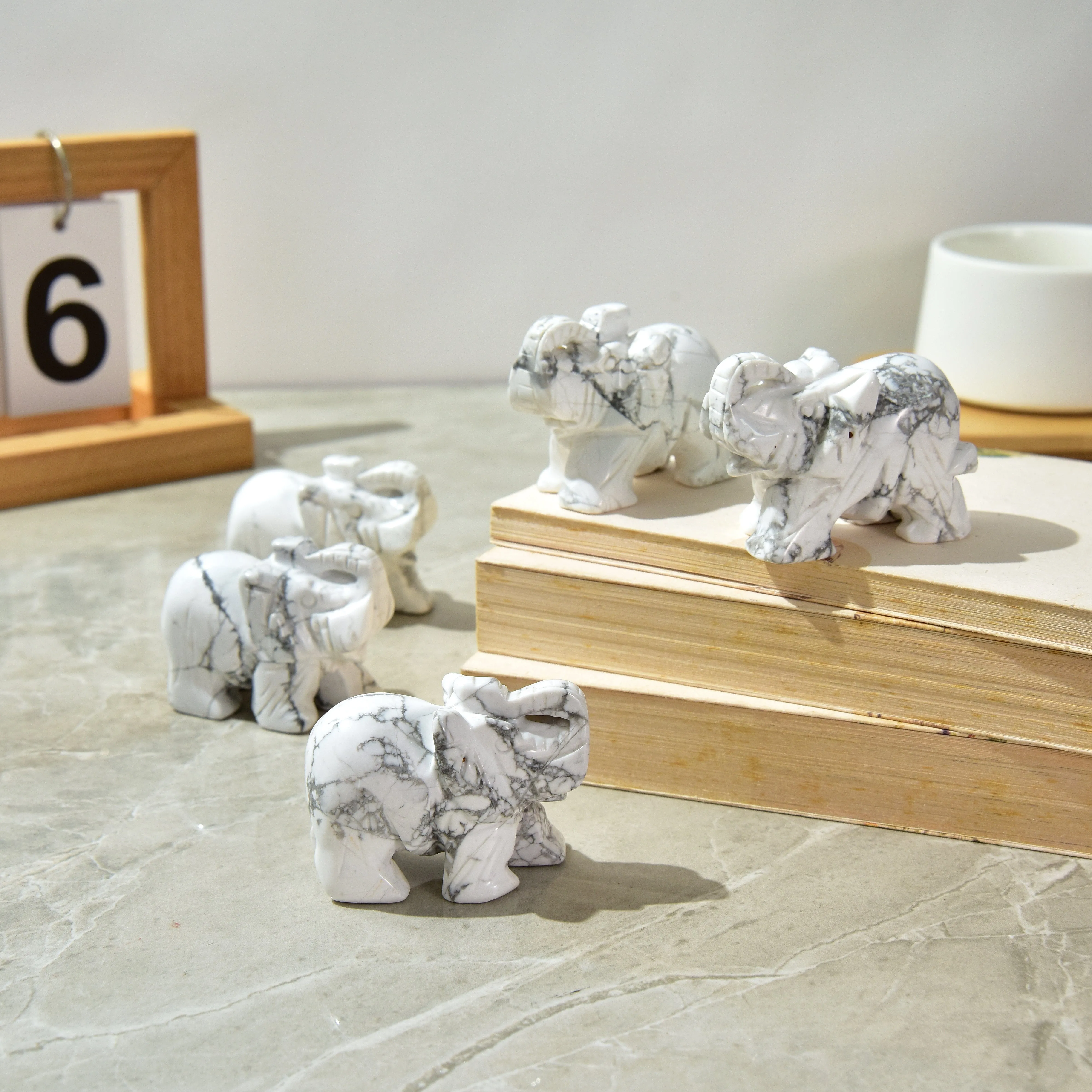 Howlite Elephant 2.5'' Natural Gemstone Carving