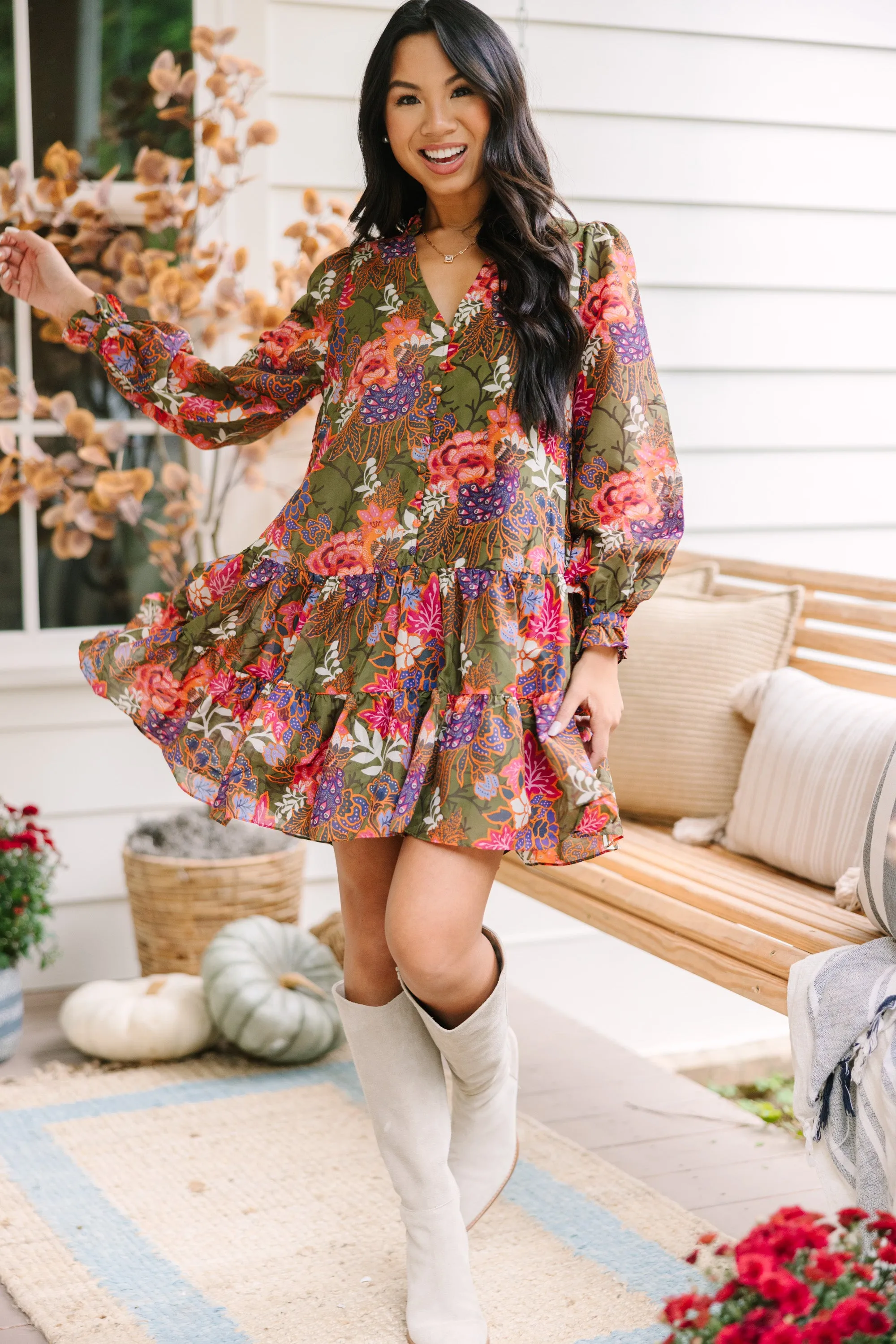 J. Marie: The Hayes Olive Green Floral Dress