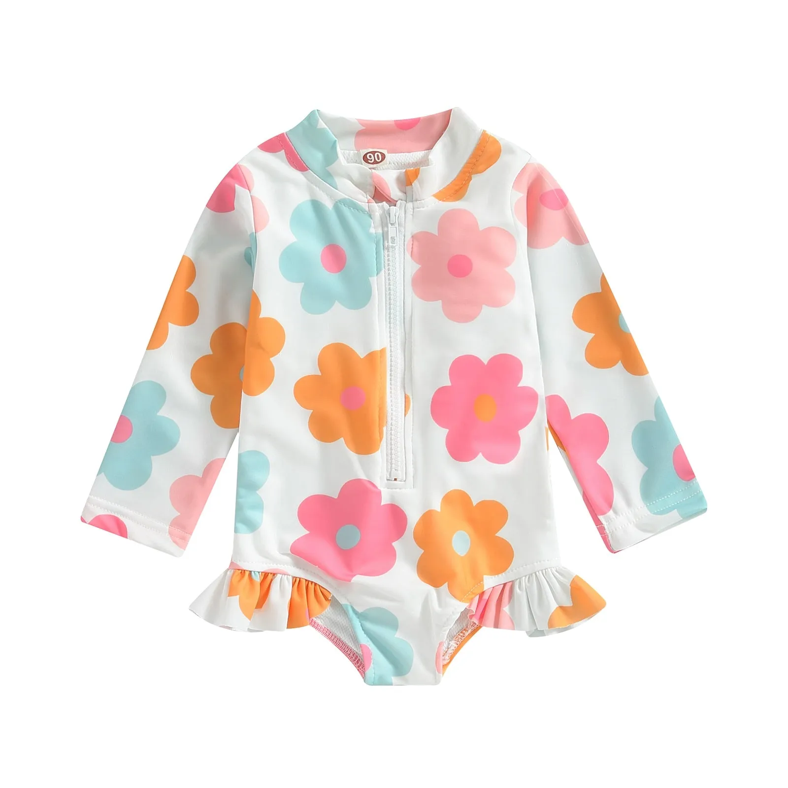 Kids Floral Print Zipper Romper