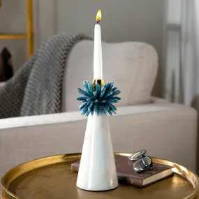 Kyanite Cluster Candle Holder on Marble Base with Brass Ring