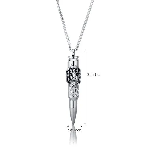 Lion Head Design Stainless Steel Bullet Necklace