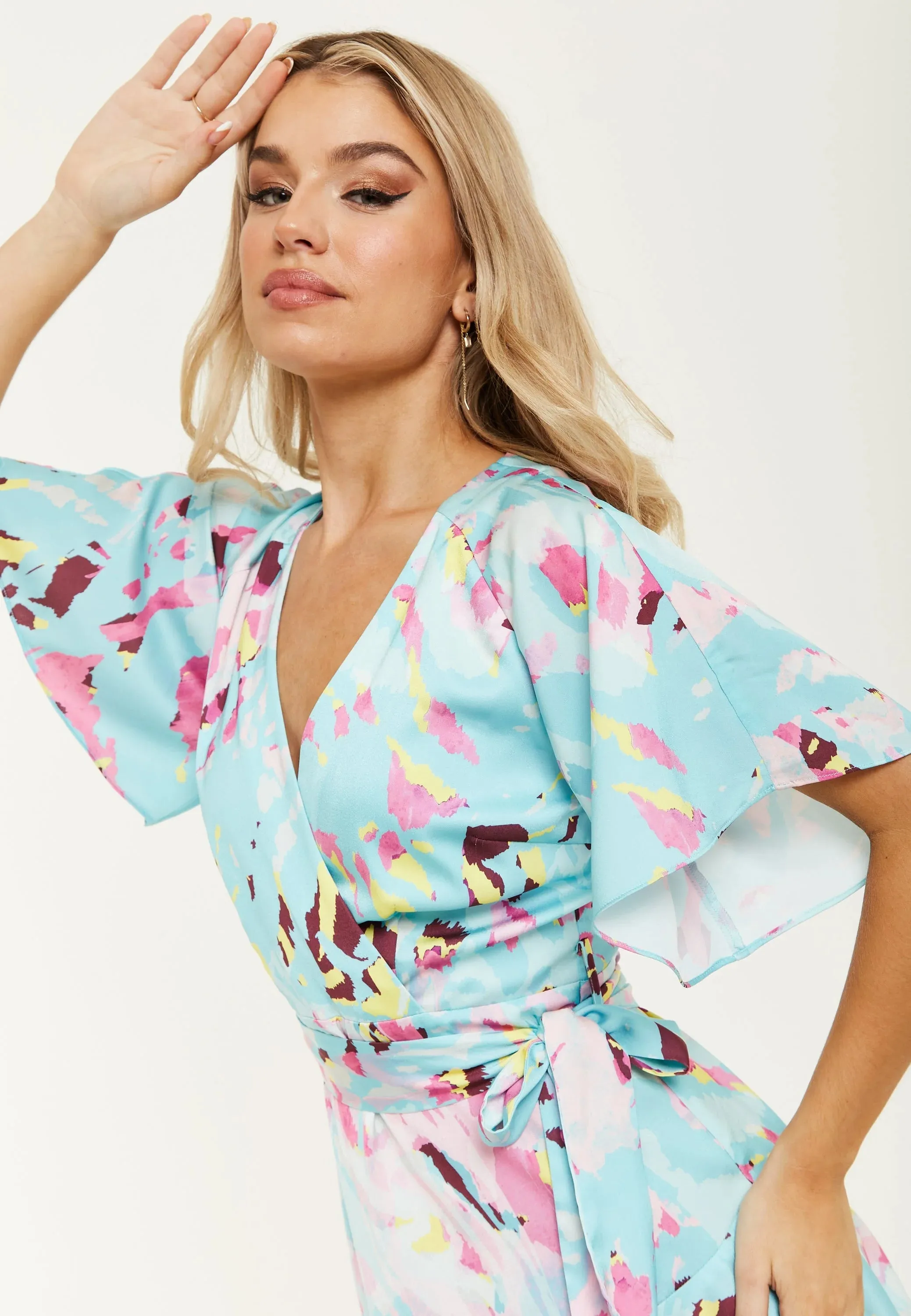 Liquorish Blue Abstract Print Mini Wrap Dress