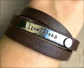 Live Aloha Bracelet, Mothers Day Gift,  Hawaiian Jewelry, Live Aloha Jewelry, Leather Wrap Bracelet, Hand Stamped Bracelet, natashaaloha