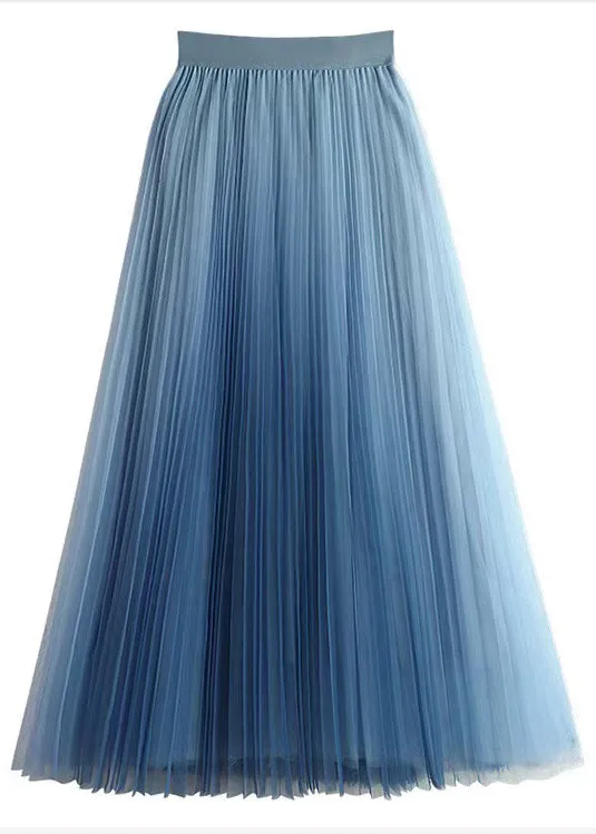 Loose Sky Blue Wrinkled High Waist Tulle Skirt Summer AS1055