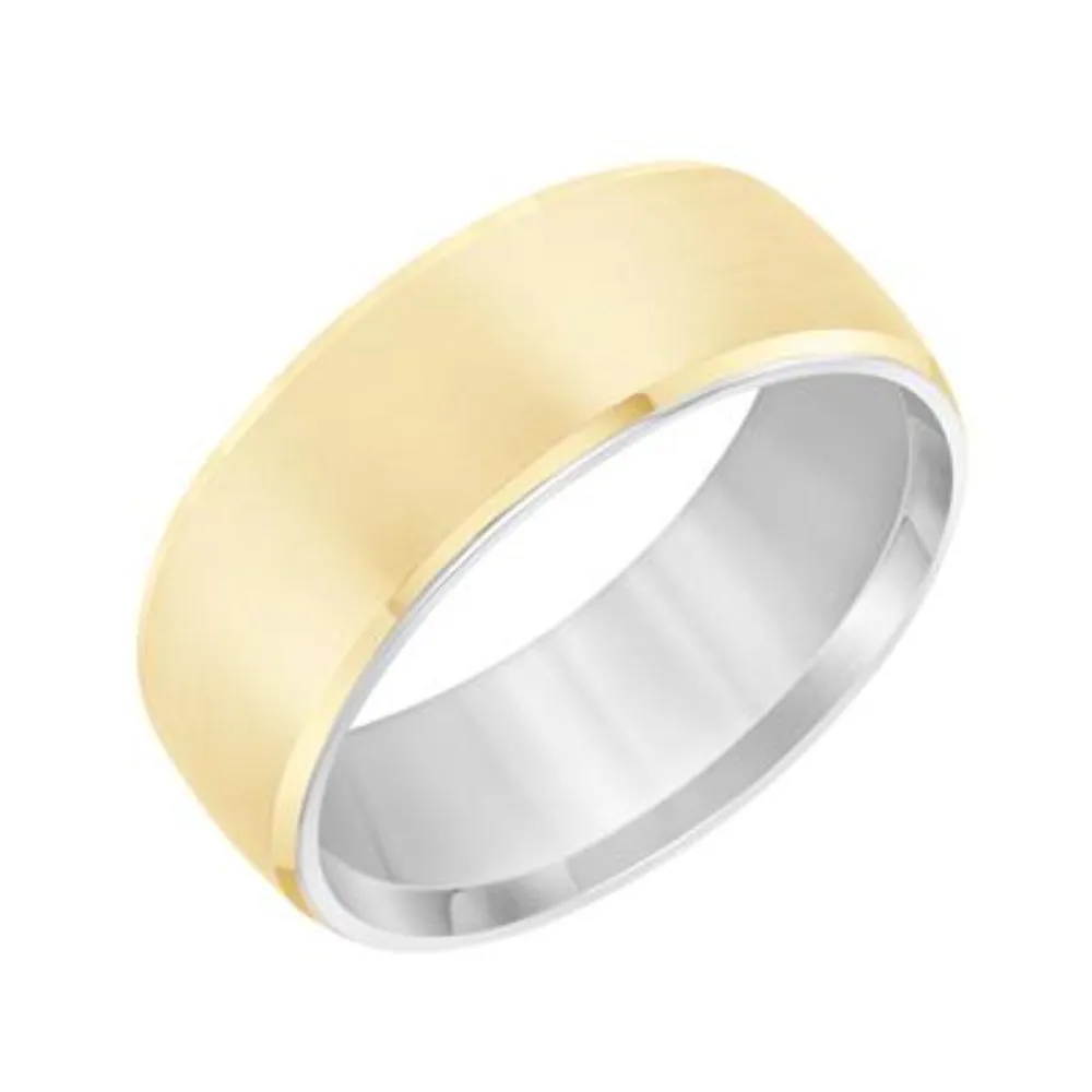 Men's 14k Two-Tone Roll Edge Carved Wedding Band