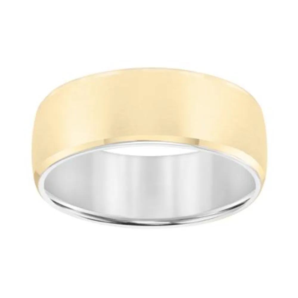 Men's 14k Two-Tone Roll Edge Carved Wedding Band